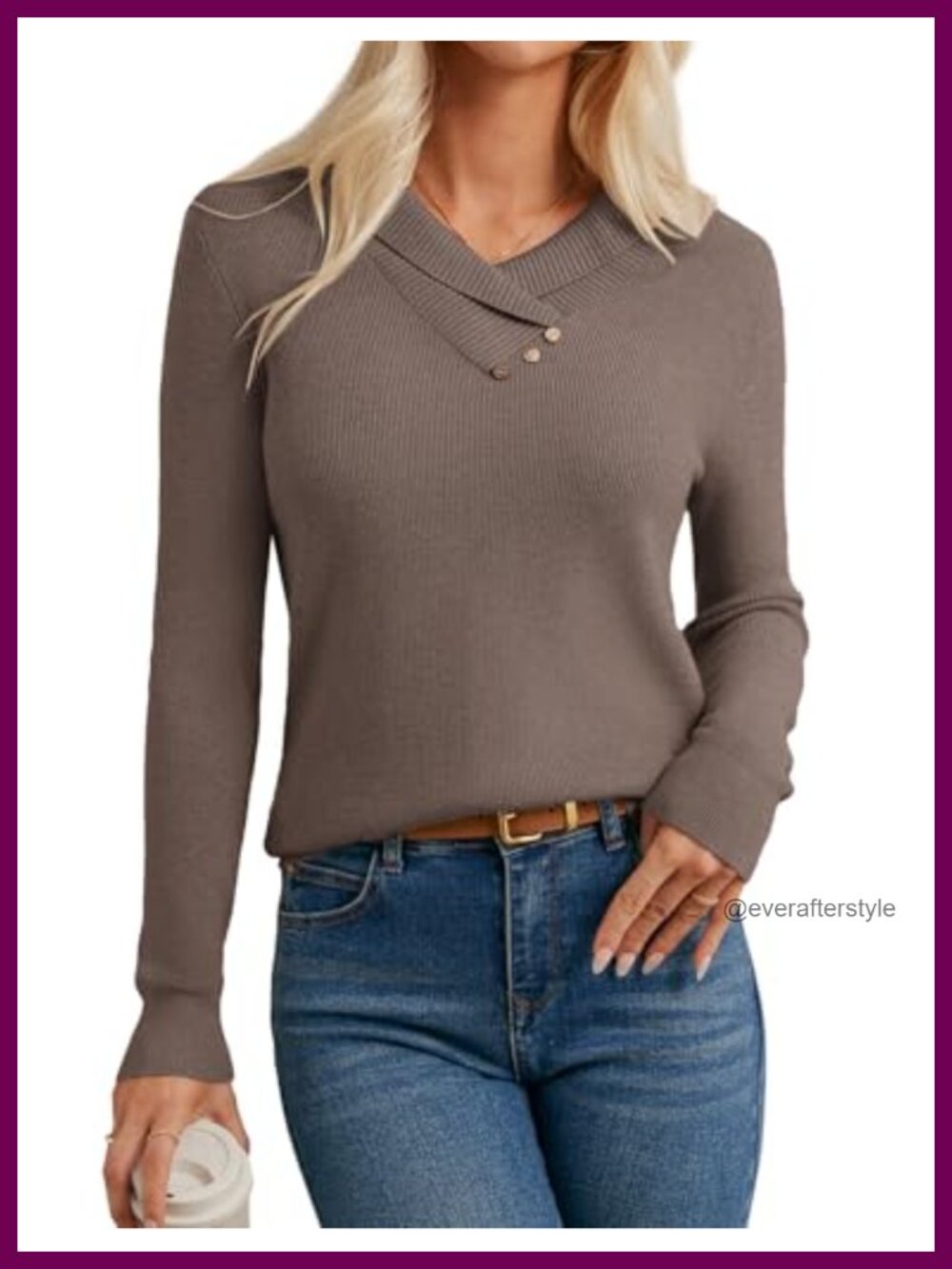 Women's Long Sleeve V Neck Collared Knit Pullover Sweater Fall Casual